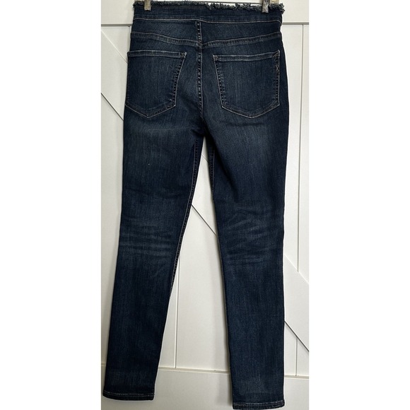 Express Denim Perfect Ankle High Rise Button Fly Blue Jeans Frayed Waist Sz 6 - Picture 4 of 6